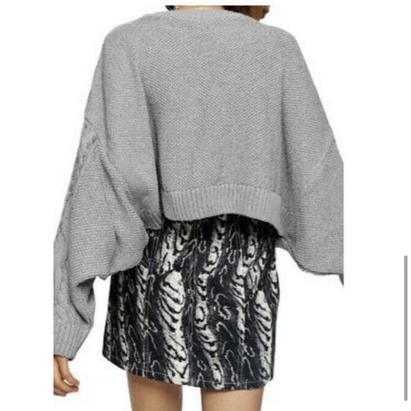 🛍️Topshop Cable Knit Crew Neck Cropped Sweater M/L in BatWing Sleeves - Picture 4 of 10
